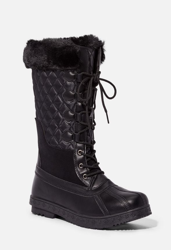 Arianna Quilted Lace-Up Winter Boot in Black - Get great deals at JustFab