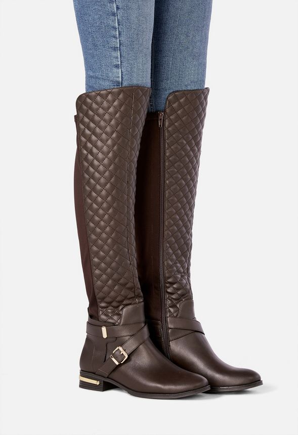 Annabeth Quilted Flat Boot in DARK BROWN - Get great deals at JustFab