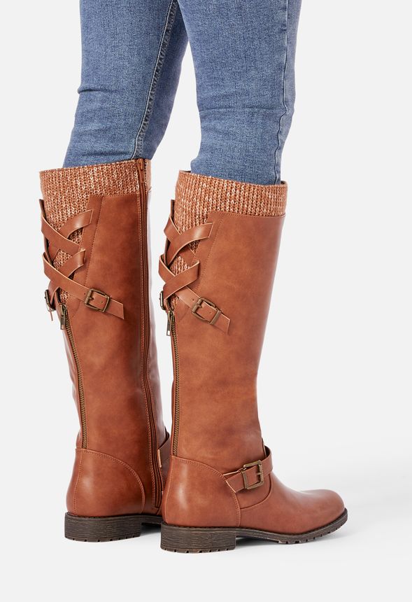 cognac tall flat boots