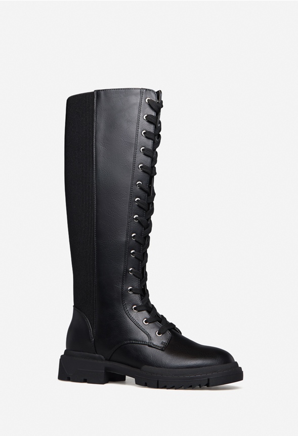 Arlette Lace-Up Flat Boot in BLACK CAVIAR - Get great deals at JustFab