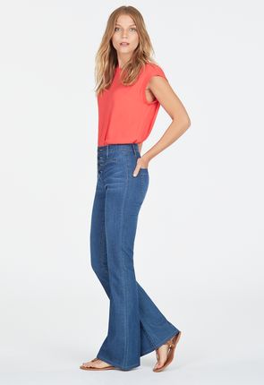 couscous labyrint Halvtreds Button Front High-Waisted Flare in Karma Sky - Get great deals at JustFab