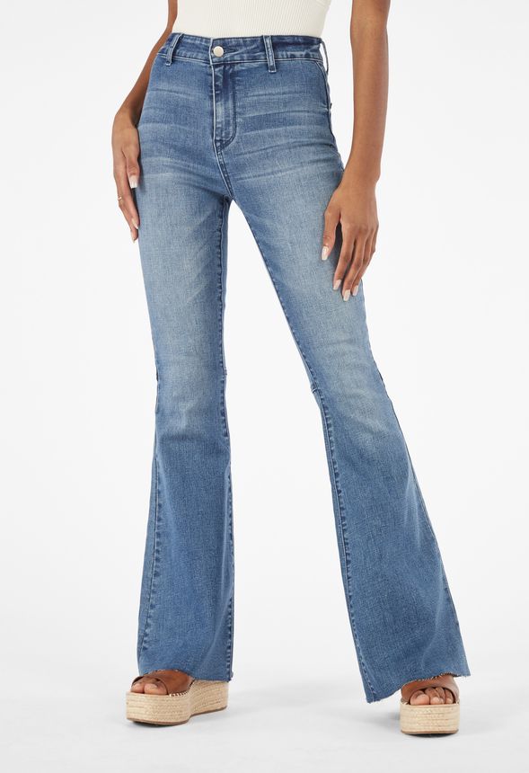 Raw Edge Flare Jeans in MEDIUM WASH - Get great deals at JustFab