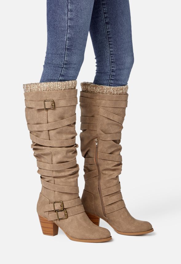 knee high boots with sweater cuff