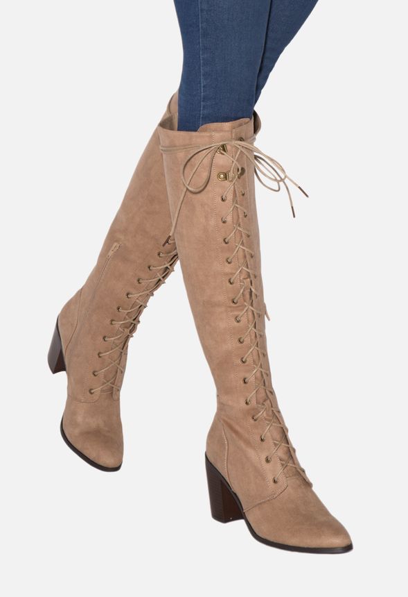 NESSA HEELED BOOT in DARK TAUPE - Get great deals at JustFab