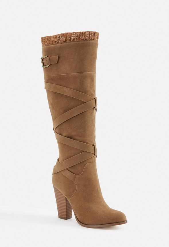 Aleema Strappy Heeled Boot in Camel - Get great deals at JustFab
