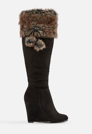 faux fur wedge boots