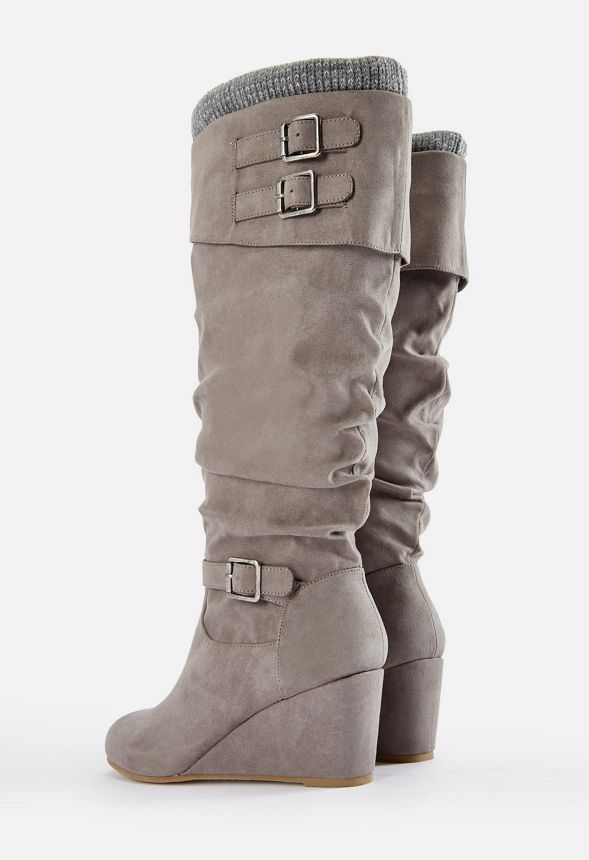 grey wedge knee high boots