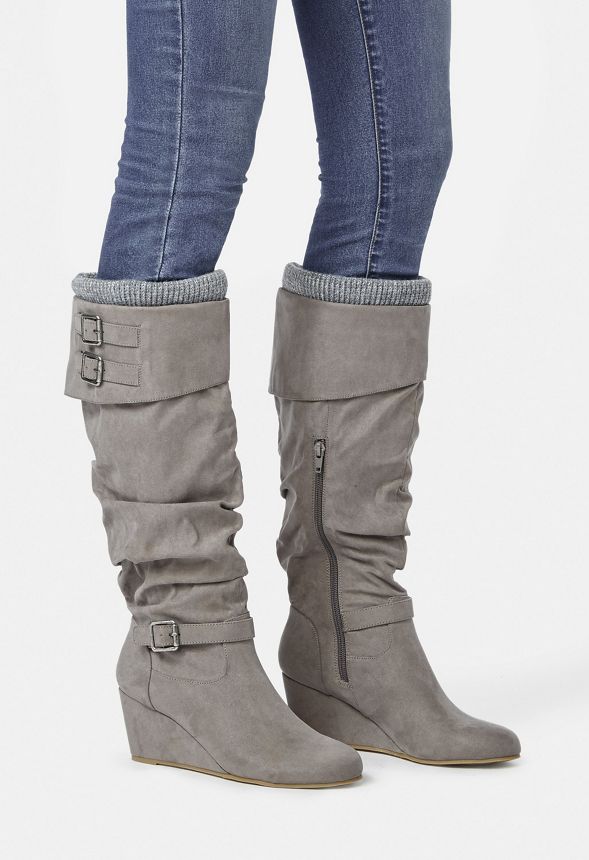 Morgan Sweater Cuff Wedge Boot in Gray - Get great deals at JustFab