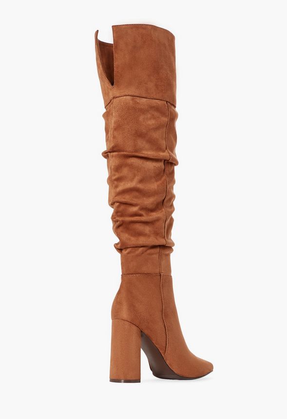 Carmen Slouchy Block Heeled Boot in Camel - Get great deals at JustFab