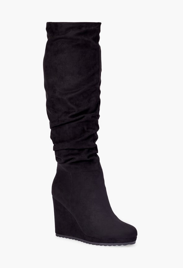 wide calf black suede boots