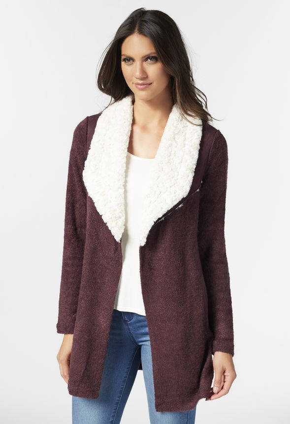 Boucle Sweater Coatigan in Wine - Get great deals at JustFab