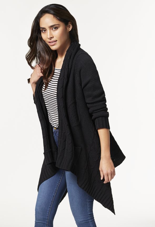 Cable Knit Cardigan in Black - Get great deals at JustFab