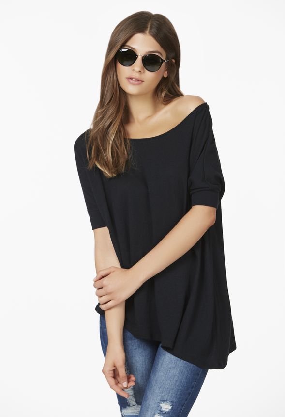 Off Shoulder Slouchy Tee in Black - Get great deals at JustFab