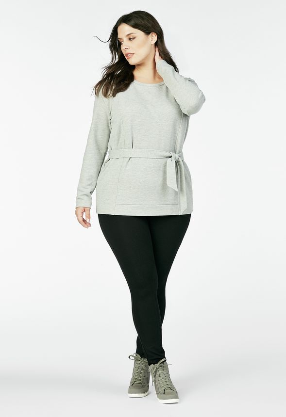 Belted Sweatshirt in Light Heather Grey - Get great deals at JustFab