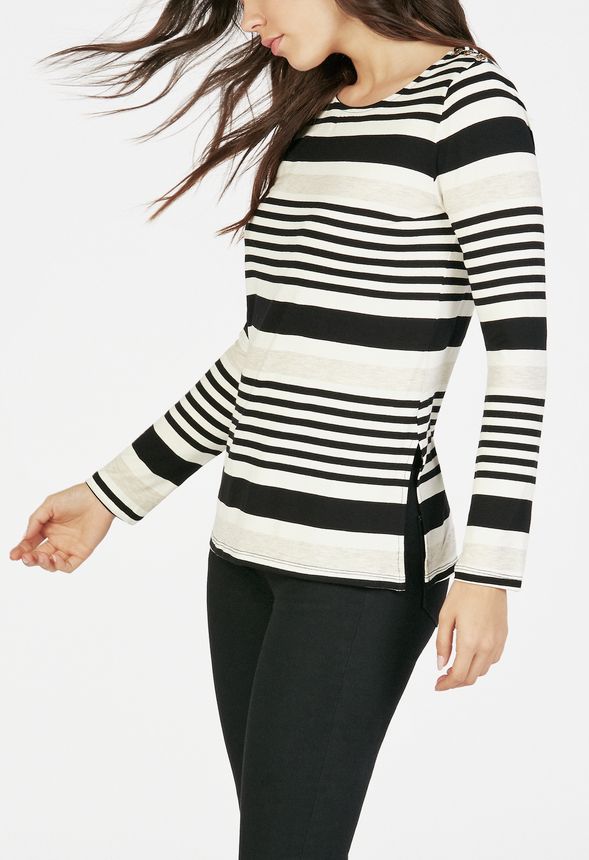Stripe Knit Top in Black Multi - Get great deals at JustFab