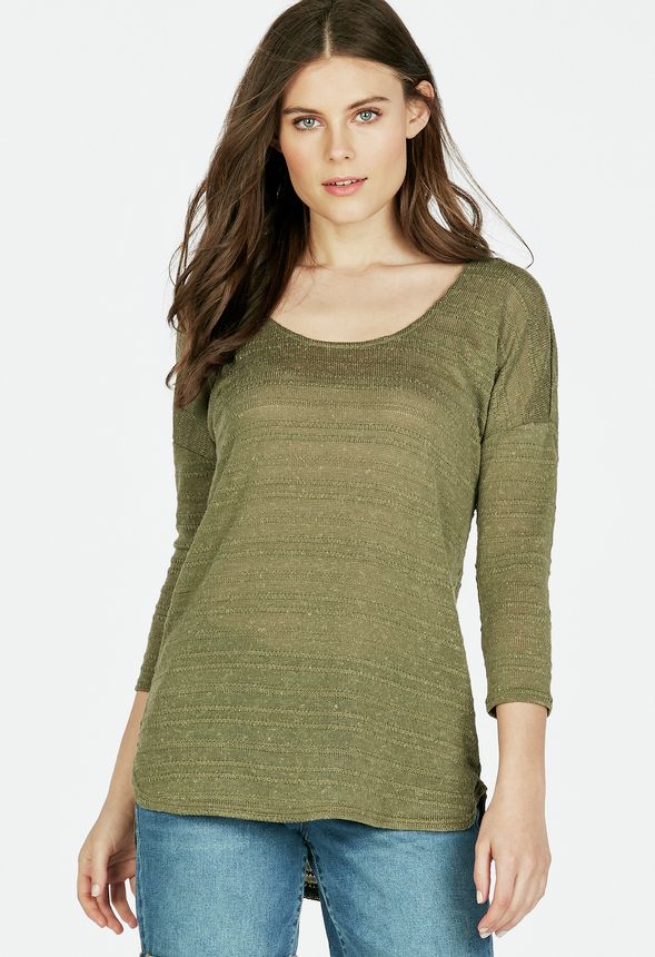 Textured Knit Pullover in Olive - Get great deals at JustFab