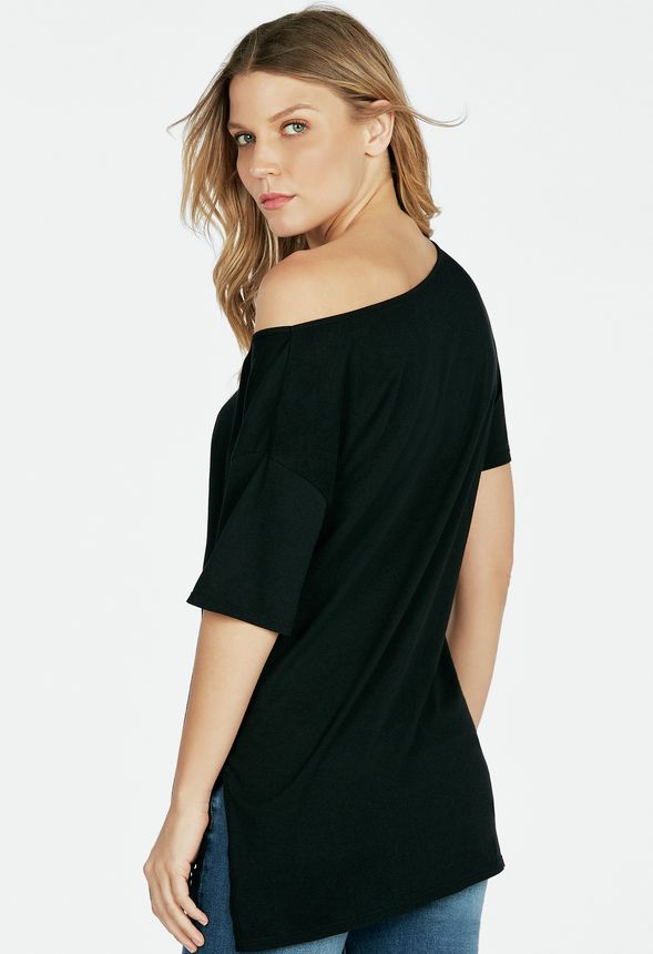 Slouchy Off the Shoulder Tee in Black - Get great deals at JustFab