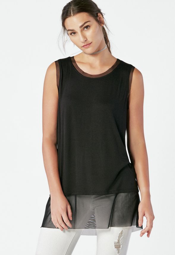 Sleeveless Mesh Detail Tunic in Black - Get great deals at JustFab