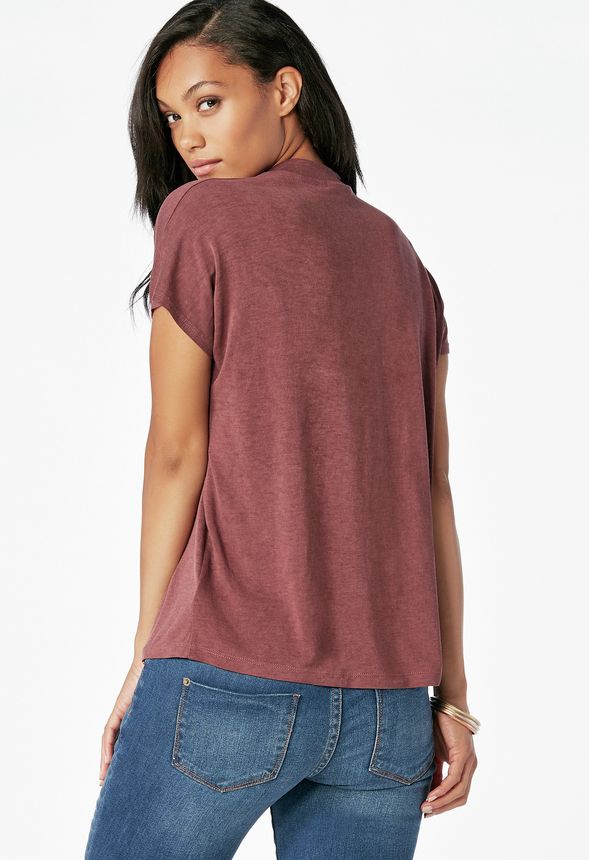 Short Sleeve Cutout Tee in Oxblood - Get great deals at JustFab