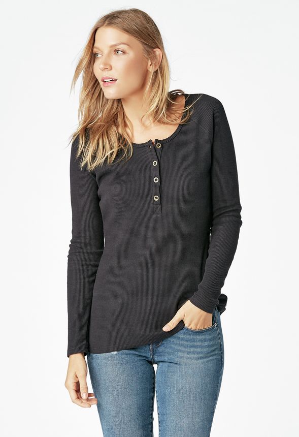 Henley Tunic Top in Black - Get great deals at JustFab