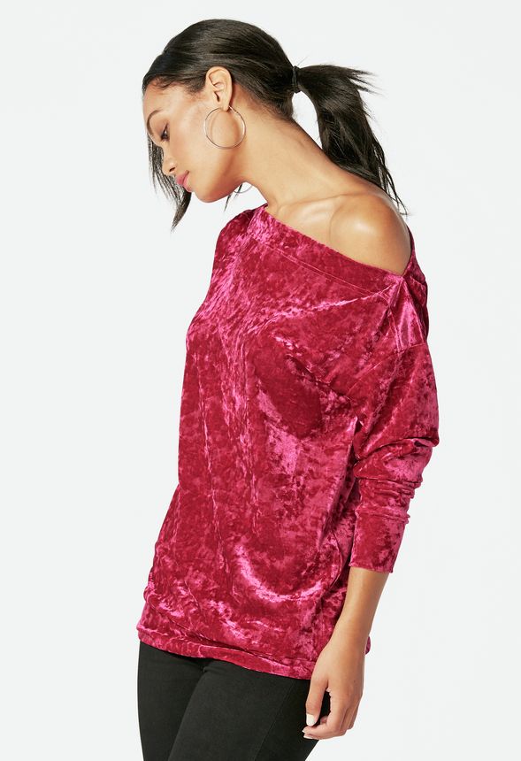 Slouchy Velvet Sweatshirt in Red Velvet - Get great deals at JustFab