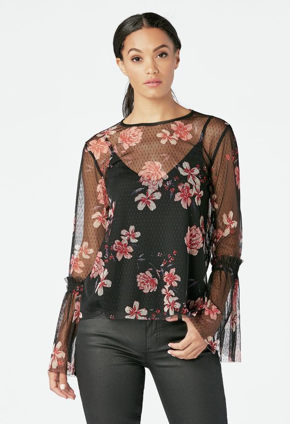 Floral Lace Top in Black Multi - Get great deals at JustFab