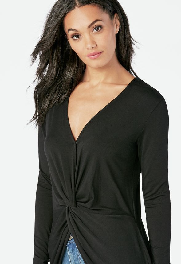 Wrap Front Tunic Top in Black - Get great deals at JustFab