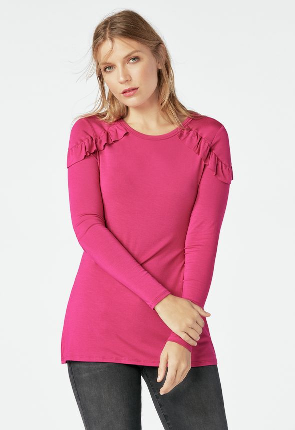 Shoulder Ruffle Knit Top in Festive Fuchsia - Get great deals at JustFab