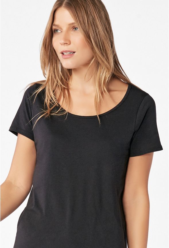 Scoop Neck Tee in Black - Get great deals at JustFab