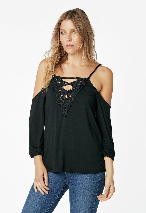 Cold Shoulder Lace Top in Black - Get great deals at JustFab