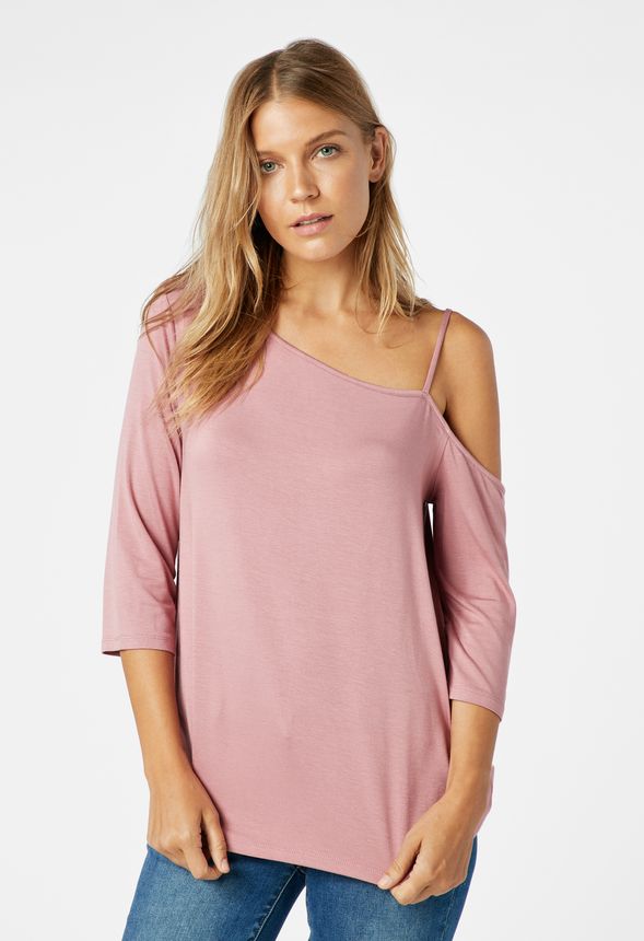 Asymmetrical Shoulder Top in Pink Mauve - Get great deals at JustFab