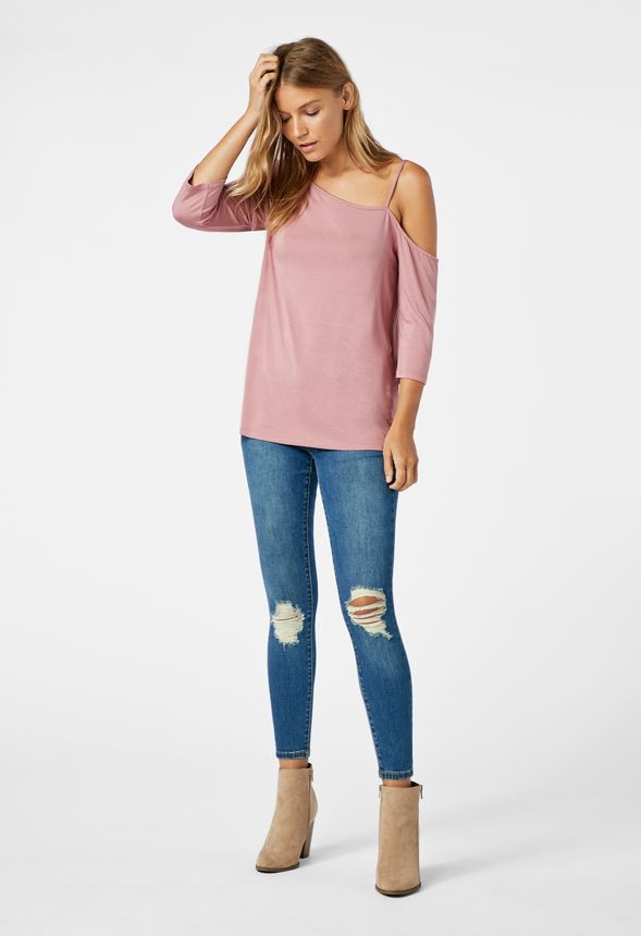 Asymmetrical Shoulder Top in Pink Mauve - Get great deals at JustFab