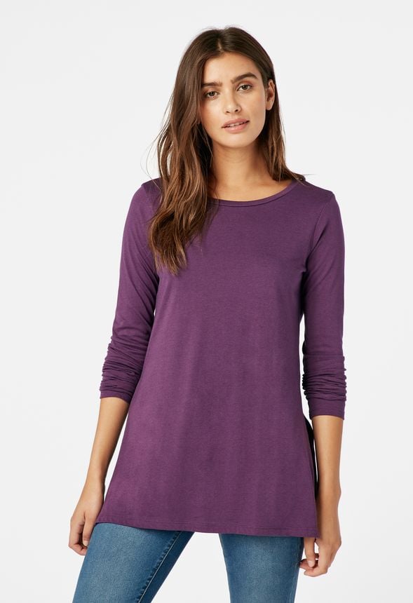 Long Sleeve Slim Tunic in Deep Plum - Get great deals at JustFab