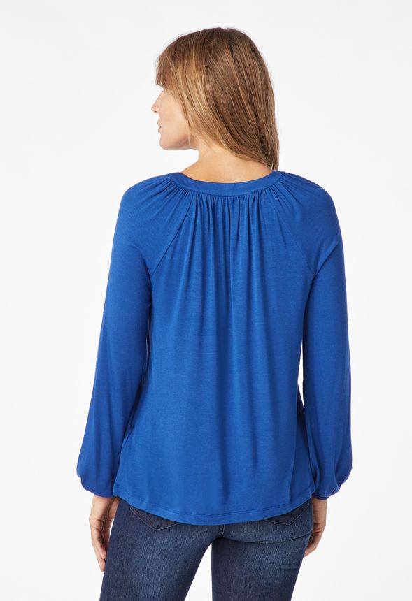 Knit Tie Neck Top in Cobalt Get great deals at JustFab