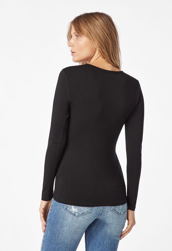 Cut Out V-Neck Top in Black - Get great deals at JustFab