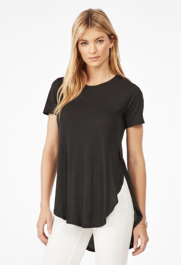 Side Slit Tee in Black - Get great deals at JustFab