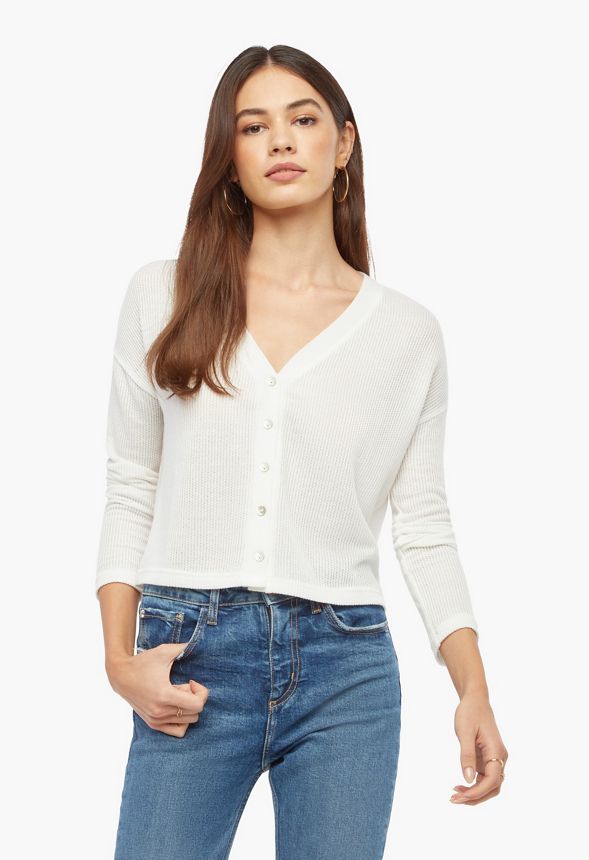 Button Front Knit Top Clothing in Cream - Get great deals at JustFab