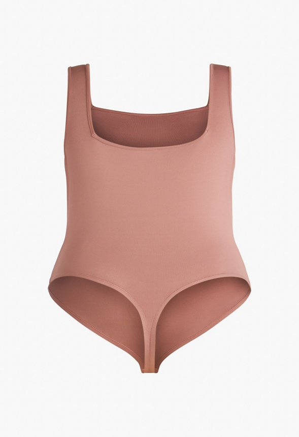 Plus Size Square Neck Sleeveless Bodysuit Plus Size in Taupe Get