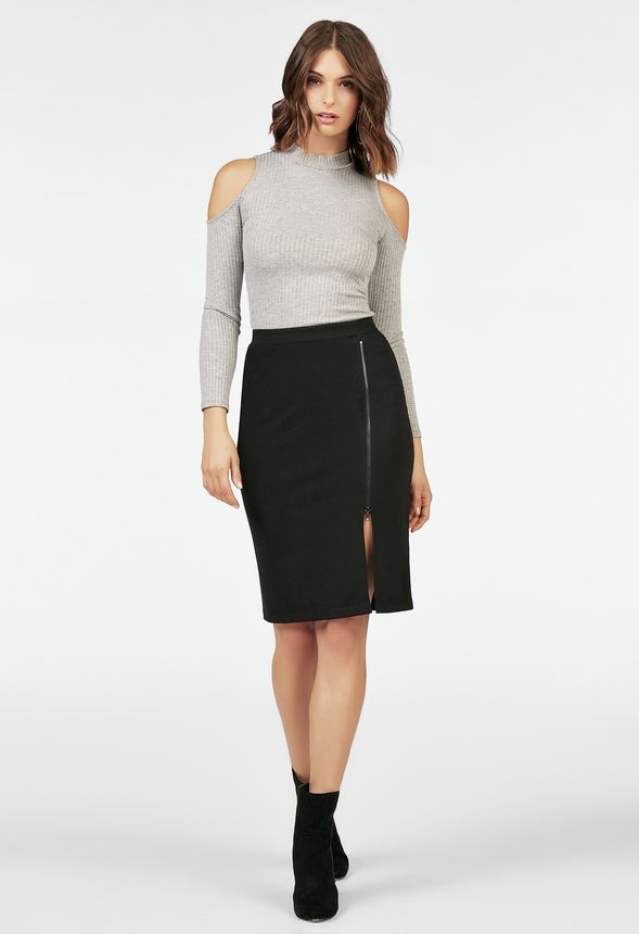 Side Zip Midi Skirt in Black - Get great deals at JustFab