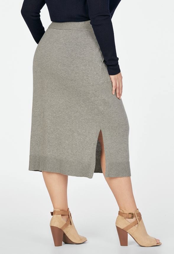 Sweater Knit Midi Skirt in Heather Grey - Get great deals at JustFab