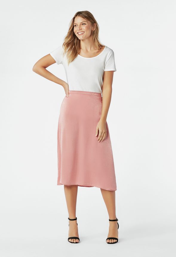 Midi Satin Skirt in Vintage Pink - Get great deals at JustFab