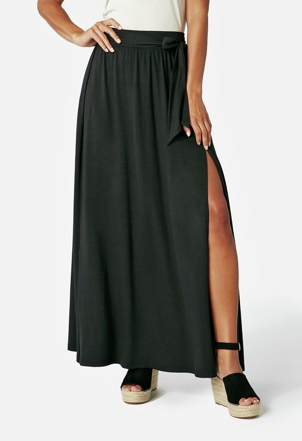 Side Tie Maxi Skirt in Black - Get great deals at JustFab