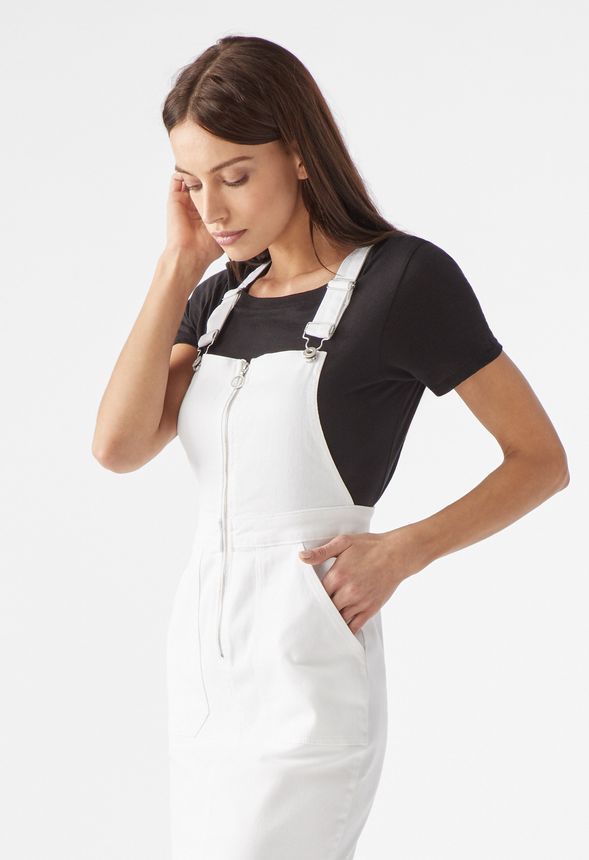 overall dress with white shirt