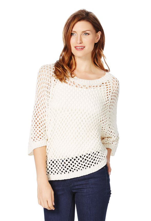 Mesh Sweater in White - Get great deals at JustFab