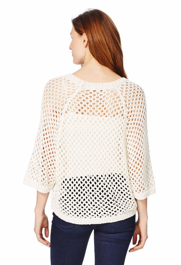 Mesh Sweater in White - Get great deals at JustFab