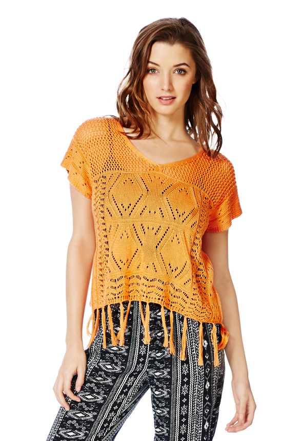 Diamond Stitch Fringe Sweater in Red - Get great deals at JustFab