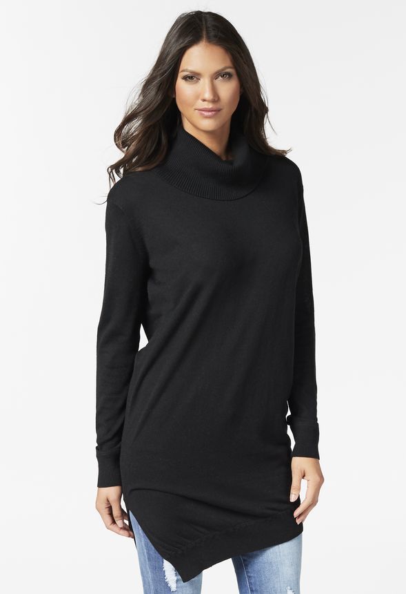 Asymmetrical Turtleneck Tunic in Black - Get great deals at JustFab