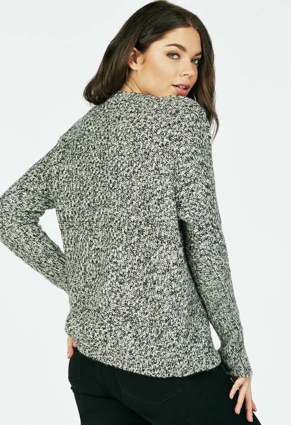 Mixed Knit Detailed Sweater in BLACK/ WHITE - Get great deals at JustFab