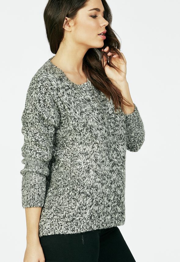 Mixed Knit Detailed Sweater in BLACK/ WHITE - Get great deals at JustFab