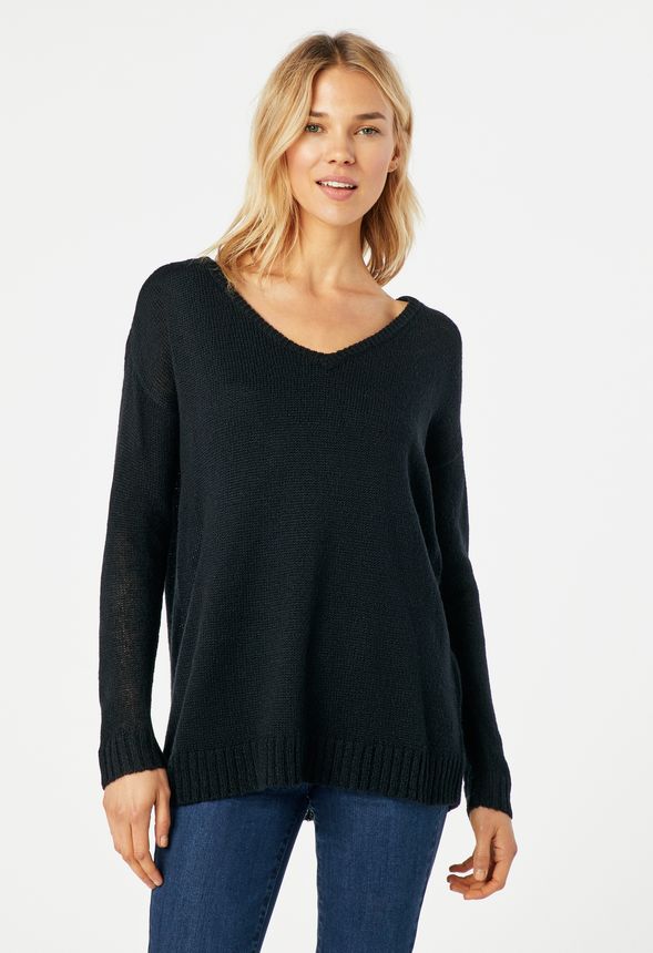 V-Neck Sweater in Black - Get great deals at JustFab